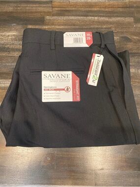 Savane Select Edition Black Herringbone Dress Pants 38W 29L NWT
